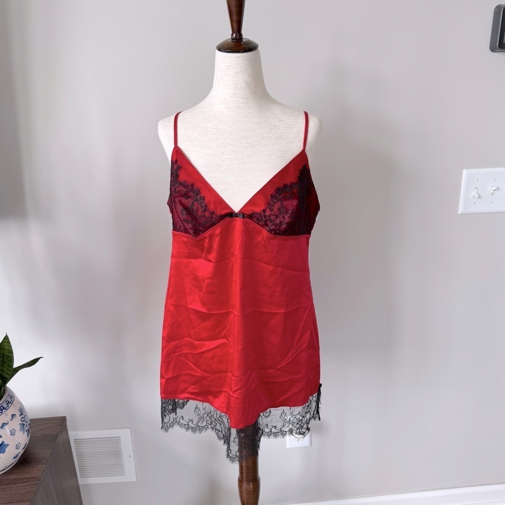 Victoria’s Secret Slip Elegant Red Lace Trim Chemise
